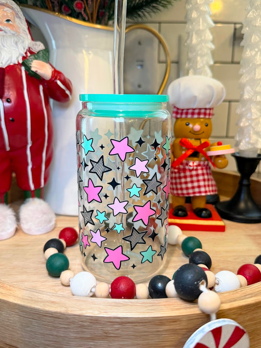 Starlight Confetti | Mint Acrylic Lid | 16oz glass cup