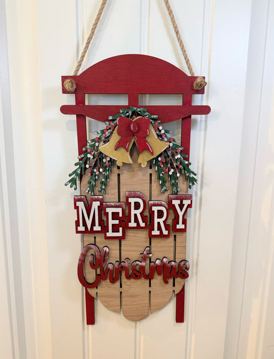 Sled Shaped “Merry Christmas” | Door Hanger