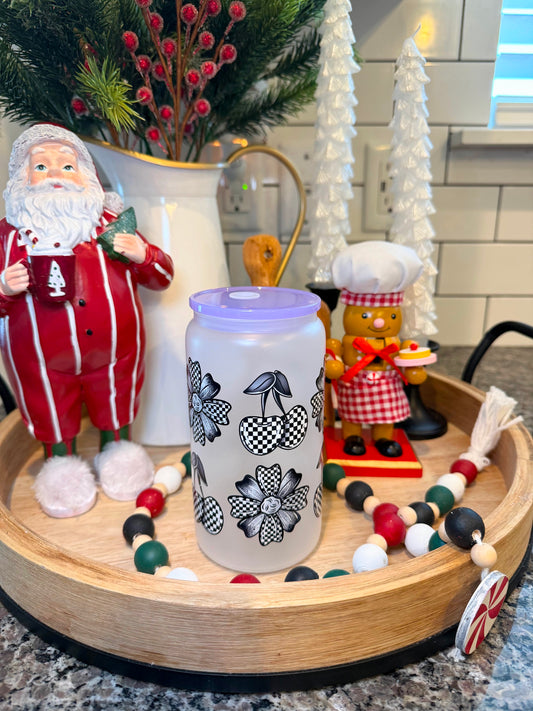 Retro Cherry | 16oz Frosted Glass Cup | 1 Available