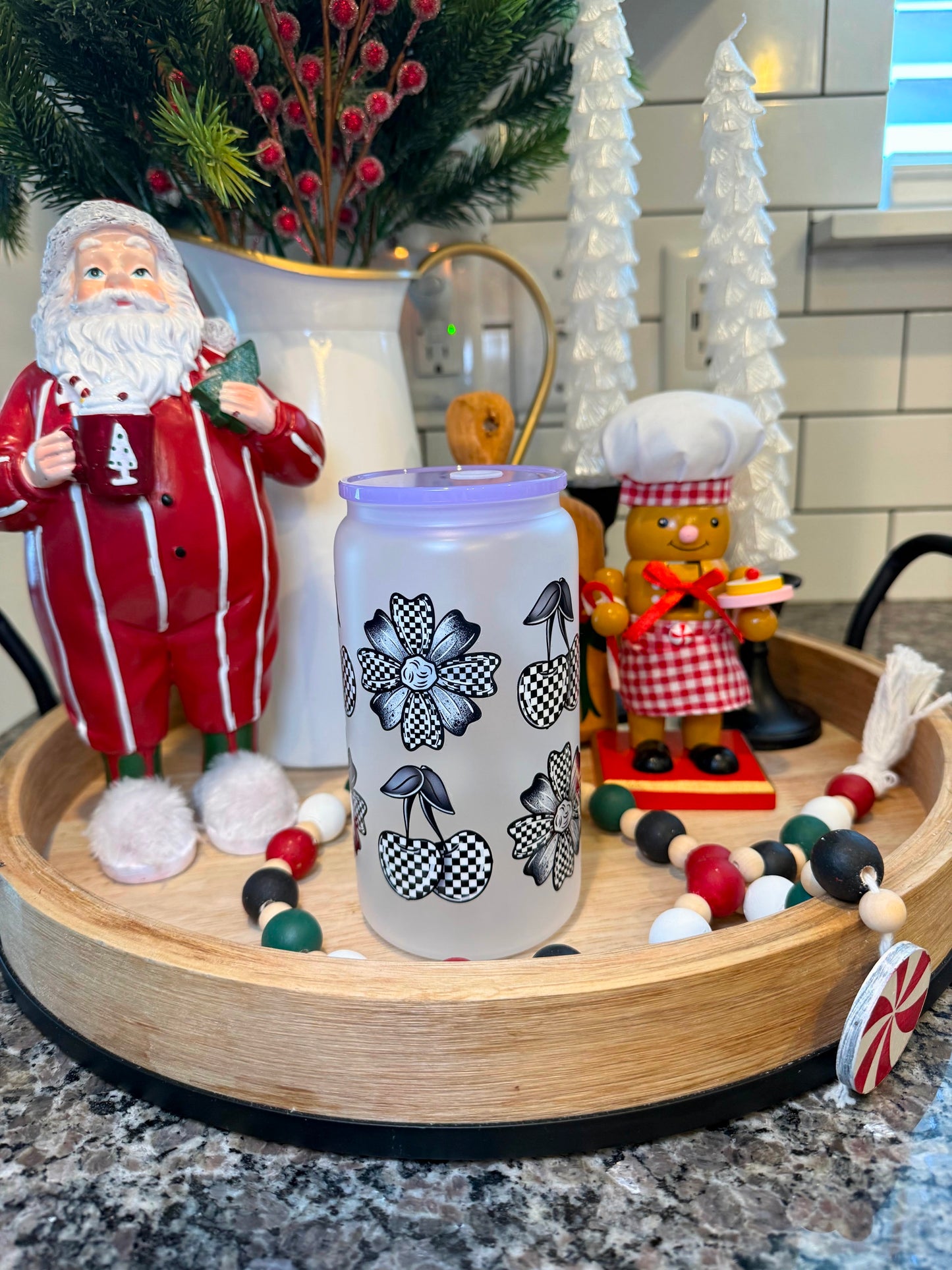 Retro Cherry | 16oz Frosted Glass Cup | 1 Available