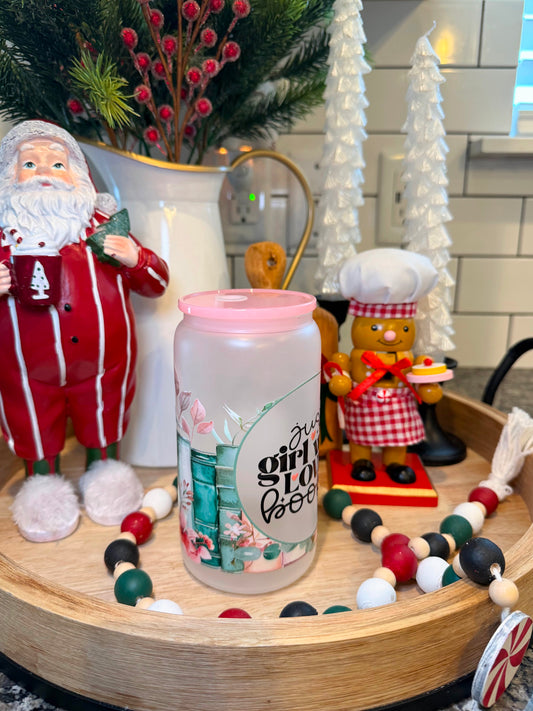 Just a Girl Who Loves Books | 16oz Frosted Glass Cup | 1 Available