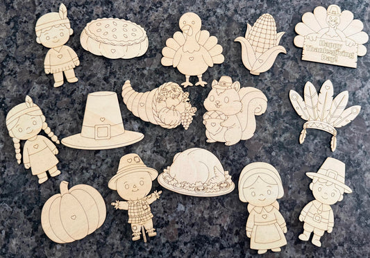Thanksgiving Wooden Paint Set | 15 Piece Bundle