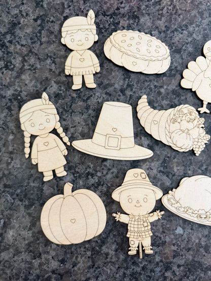 Thanksgiving Wooden Paint Set | 15 Piece Bundle