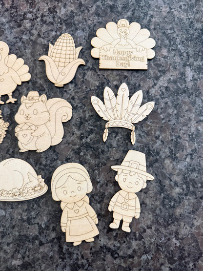 Thanksgiving Wooden Paint Set | 15 Piece Bundle