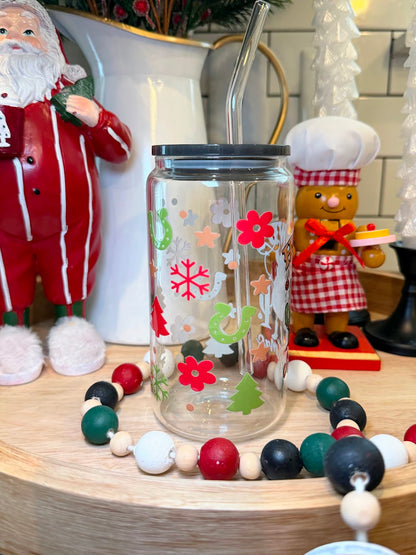 Howdy Christmas | Charcoal Acrylic Lid | 16oz Glass Cup