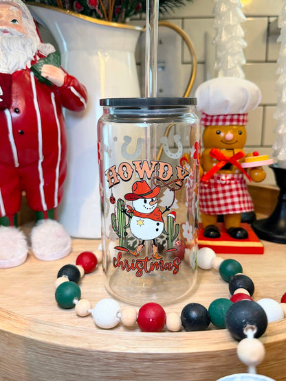 Howdy Christmas | Charcoal Acrylic Lid | 16oz Glass Cup