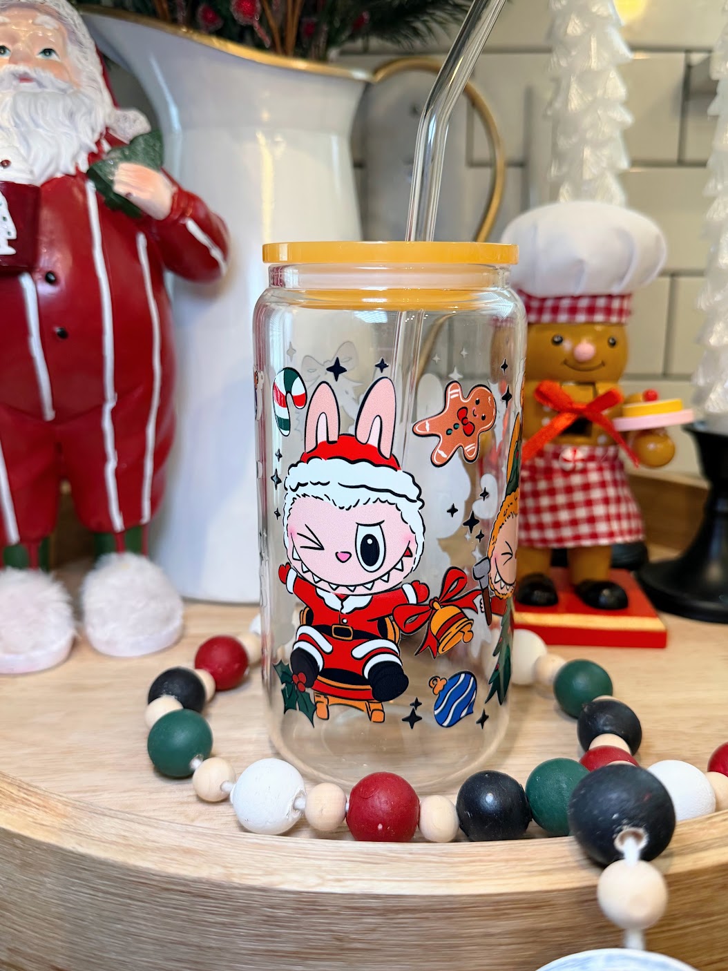 Festive Labubu | 16oz Glass Cup | Multiple Color Options