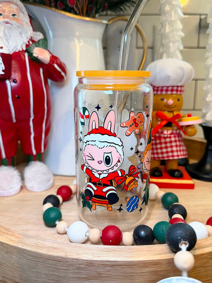 Festive Labubu | 16oz Glass Cup | Multiple Color Options