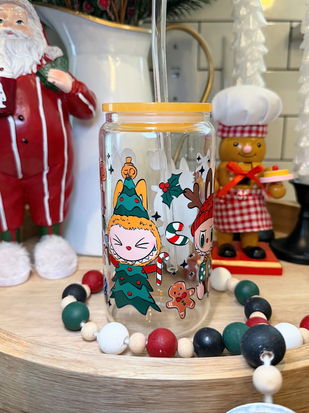 Festive Labubu | 16oz Glass Cup | Multiple Color Options