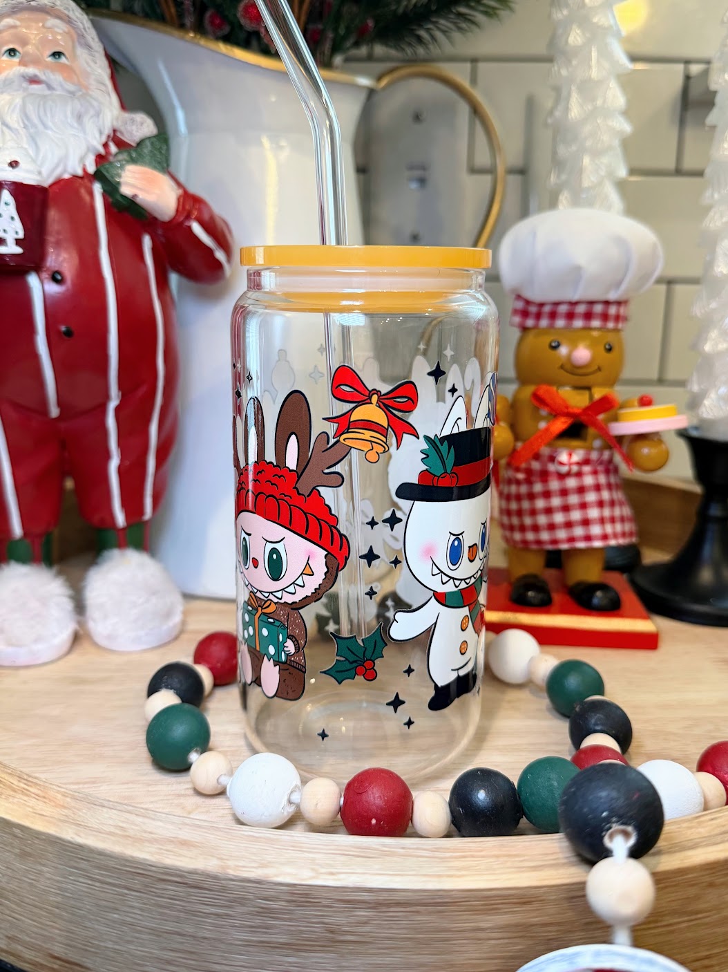 Festive Labubu | 16oz Glass Cup | Multiple Color Options