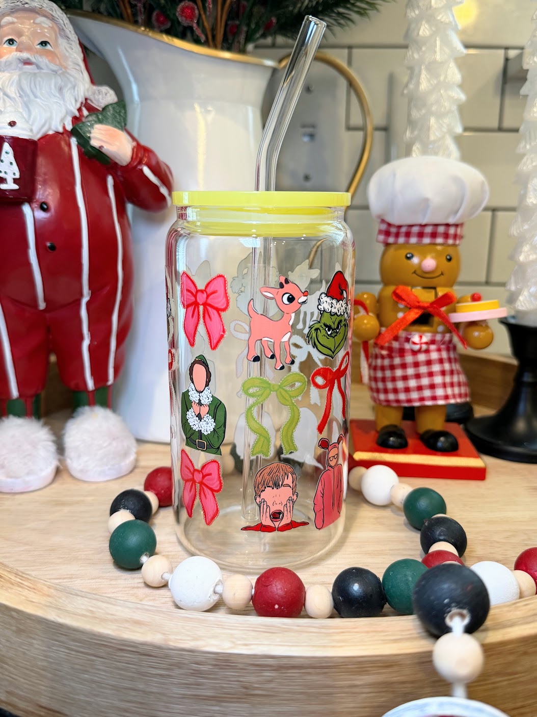 Buddies & Bows | 16oz Glass Cup | Multiple Color Options