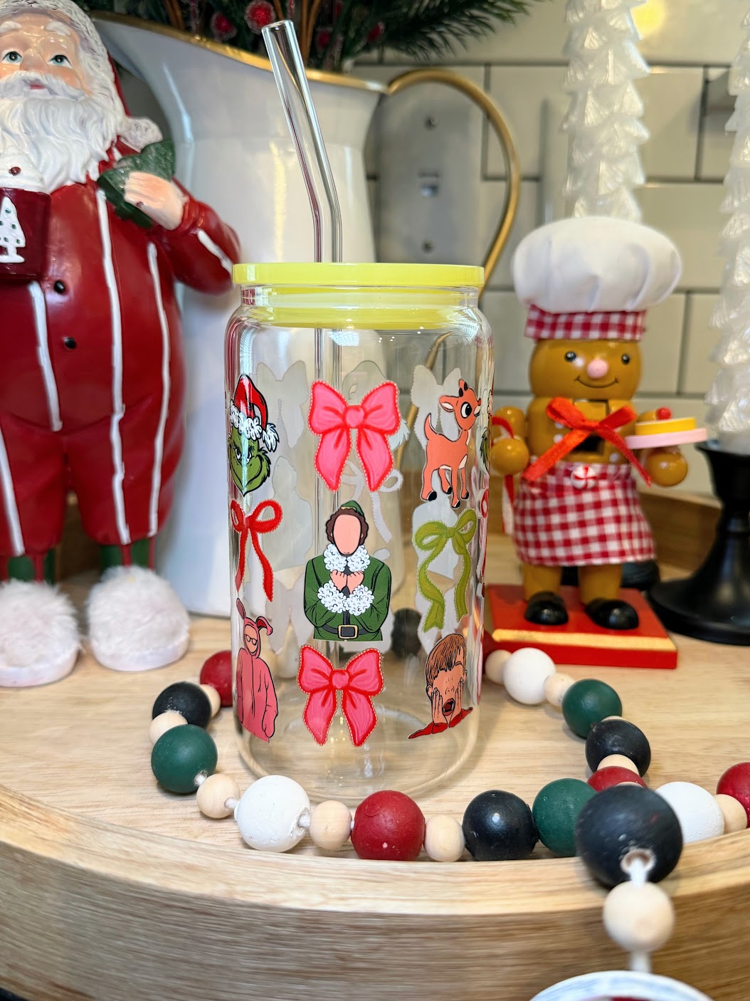 Buddies & Bows | 16oz Glass Cup | Multiple Color Options