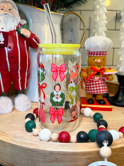 Buddies & Bows | 16oz Glass Cup | Multiple Color Options