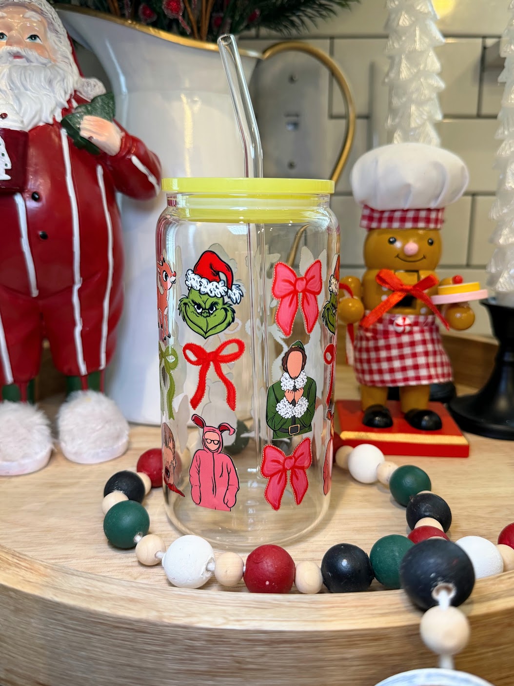 Buddies & Bows | 16oz Glass Cup | Multiple Color Options