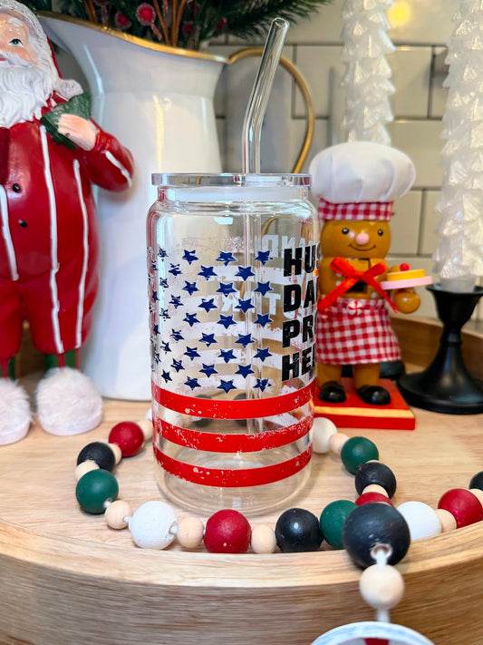 Husband, Daddy, Protector, Hero |16oz Glass Cup