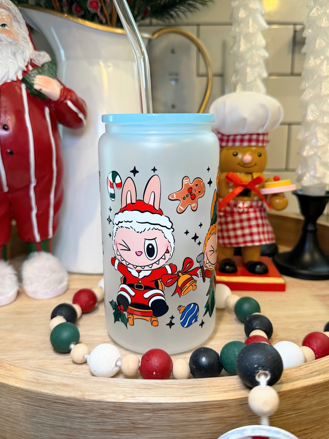 Festive Labubu | 16oz Glass Cup | Multiple Color Options