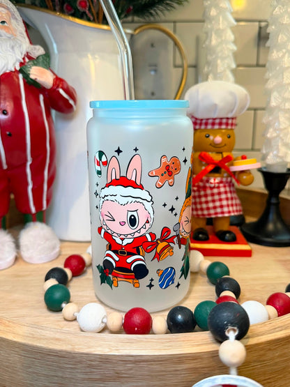 Festive Labubu | 16oz Glass Cup | Multiple Color Options