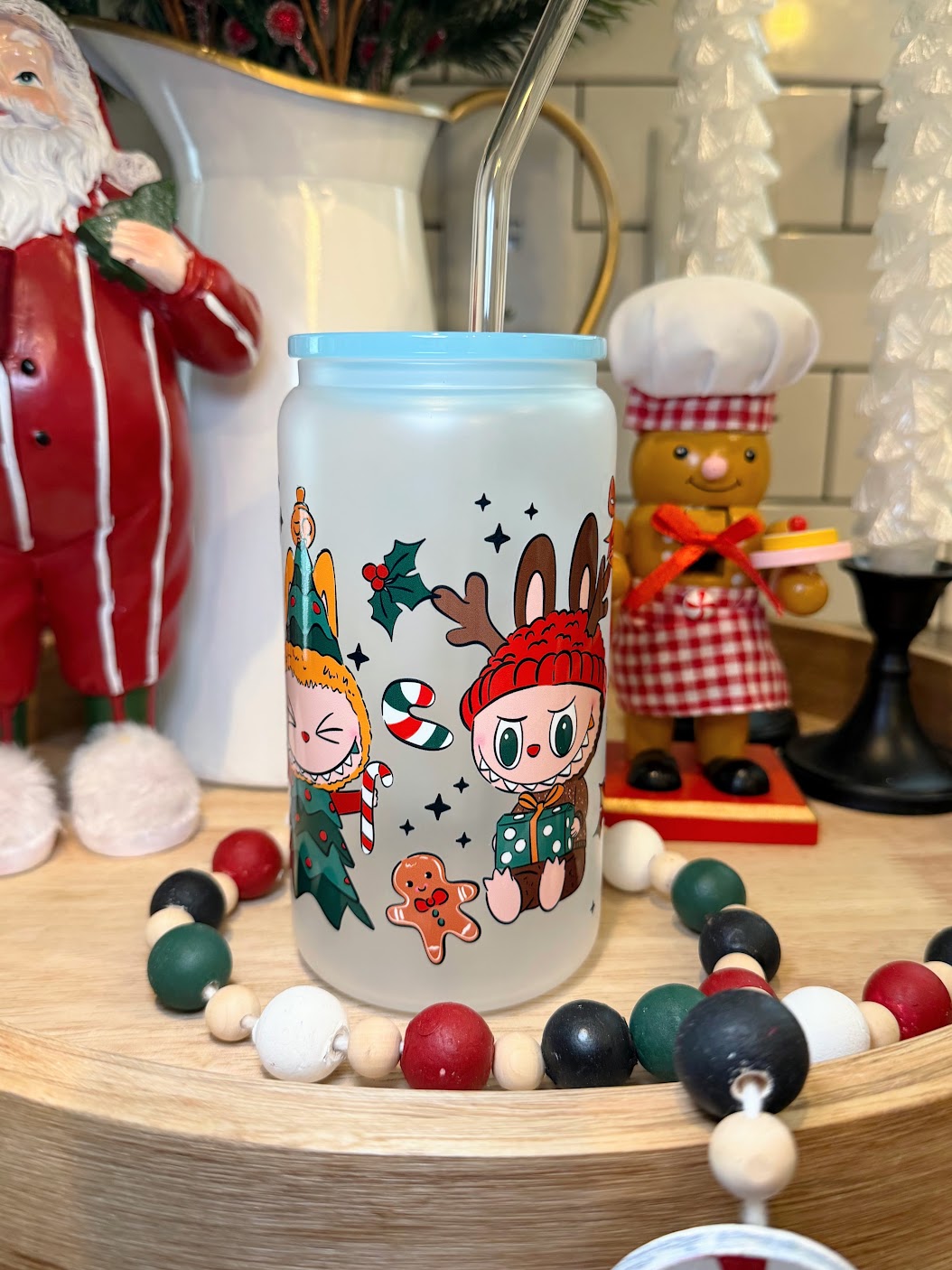 Festive Labubu | 16oz Glass Cup | Multiple Color Options