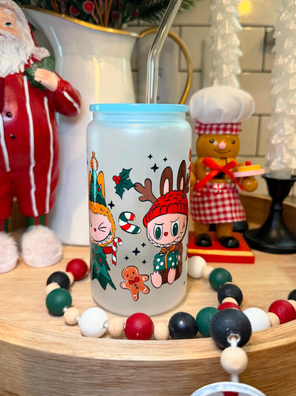 Festive Labubu | 16oz Glass Cup | Multiple Color Options