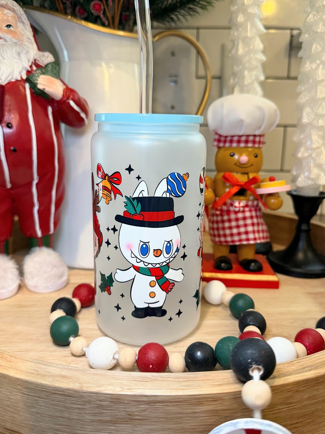Festive Labubu | 16oz Glass Cup | Multiple Color Options