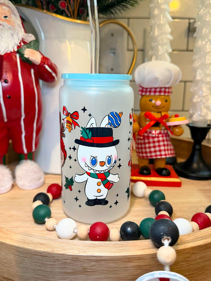 Festive Labubu | 16oz Glass Cup | Multiple Color Options