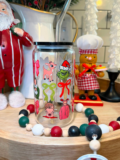 Buddies & Bows | 16oz Glass Cup | Multiple Color Options