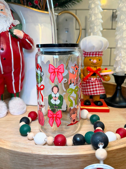 Buddies & Bows | 16oz Glass Cup | Multiple Color Options