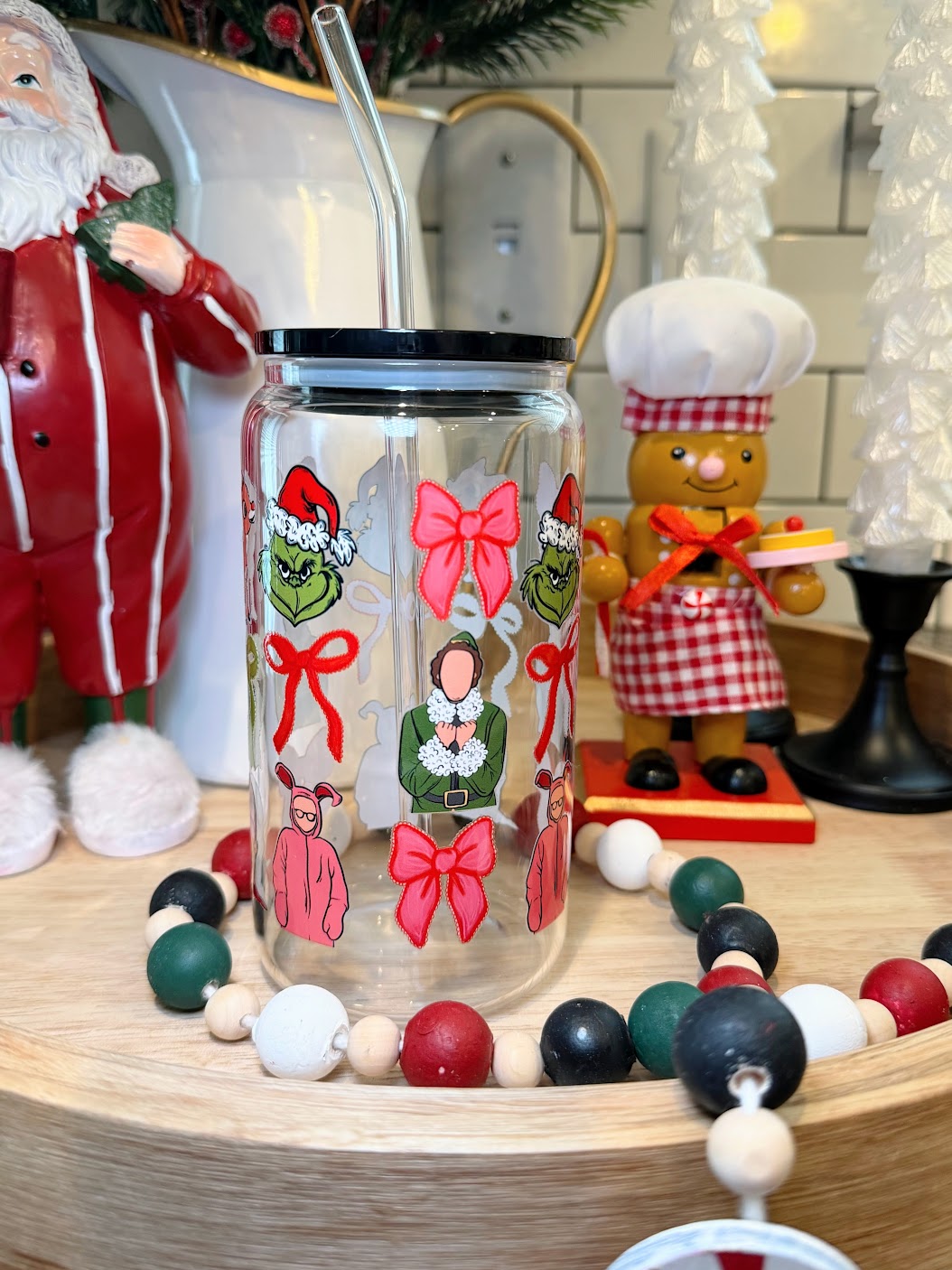 Buddies & Bows | 16oz Glass Cup | Multiple Color Options