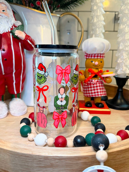 Buddies & Bows | 16oz Glass Cup | Multiple Color Options