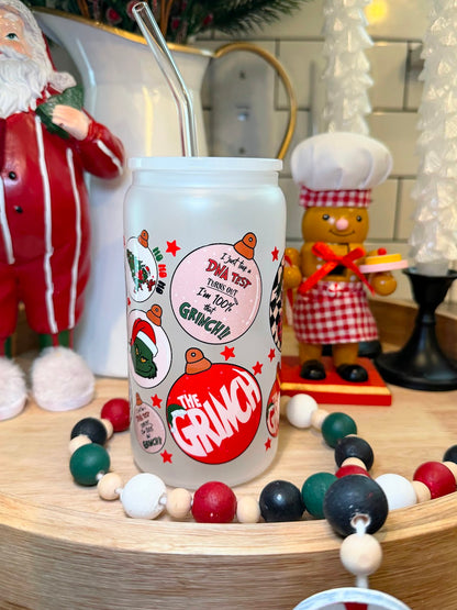 100% THAT GRINCH | 16oz Glass Cup | Multiple Color Options