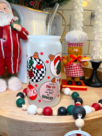 100% THAT GRINCH | 16oz Glass Cup | Multiple Color Options