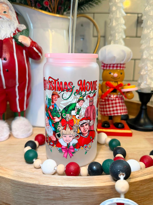 Christmas Movie Season | 16oz Glass Cup | Multiple Color Options