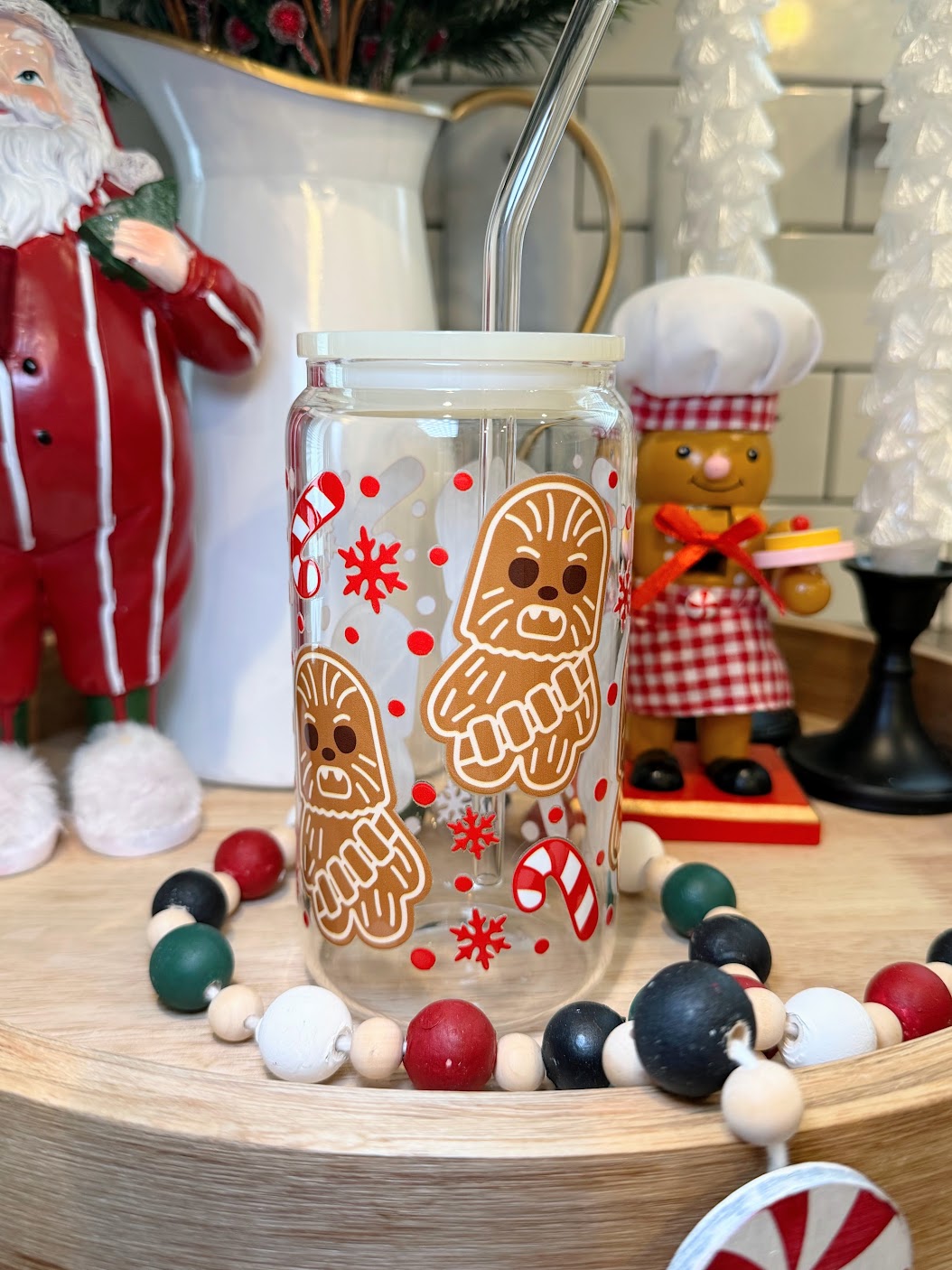 Chewy Christmas | Cream Acrylic Lid | 16oz Glass Cup
