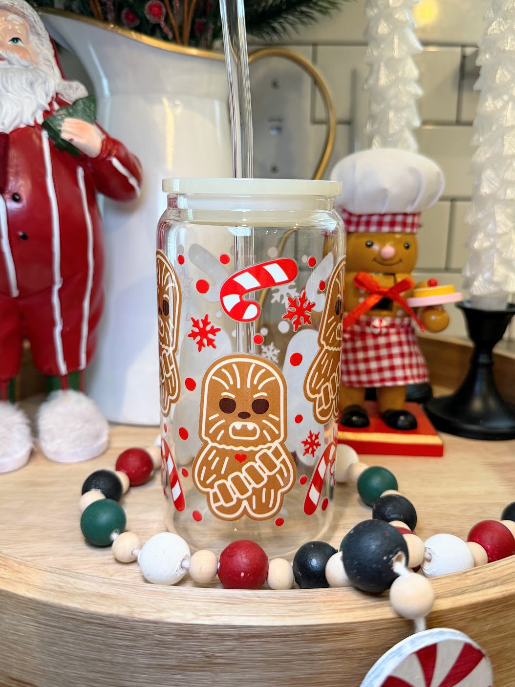 Chewy Christmas | Cream Acrylic Lid | 16oz Glass Cup