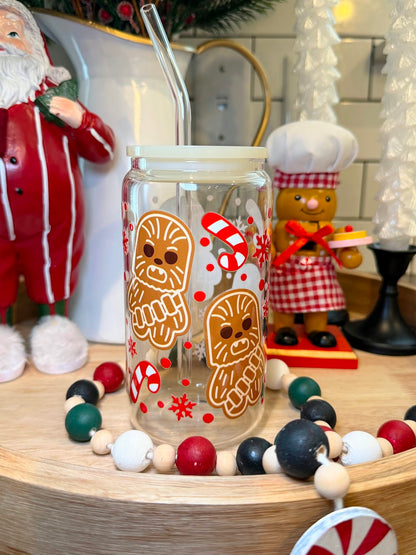 Chewy Christmas | Cream Acrylic Lid | 16oz Glass Cup