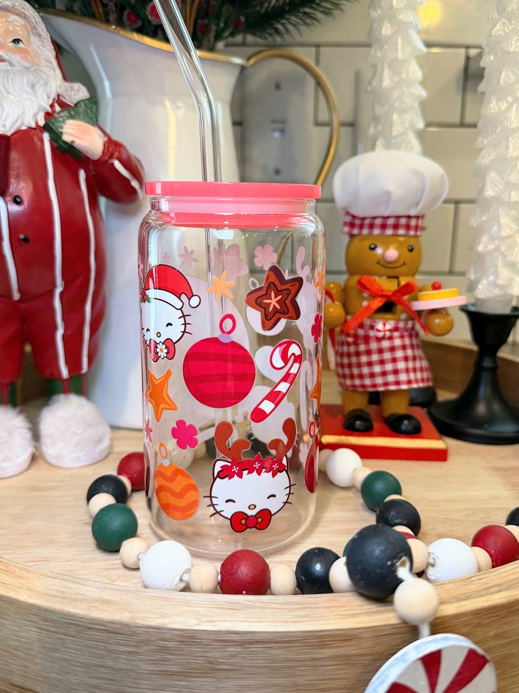 Merry Hello Kitty Grinchmas | Hot Pink Acrylic Lid | 16oz Glass Cup