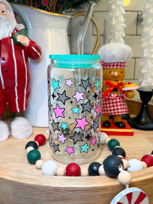 Starlight Confetti | Mint Acrylic Lid | 16oz glass cup