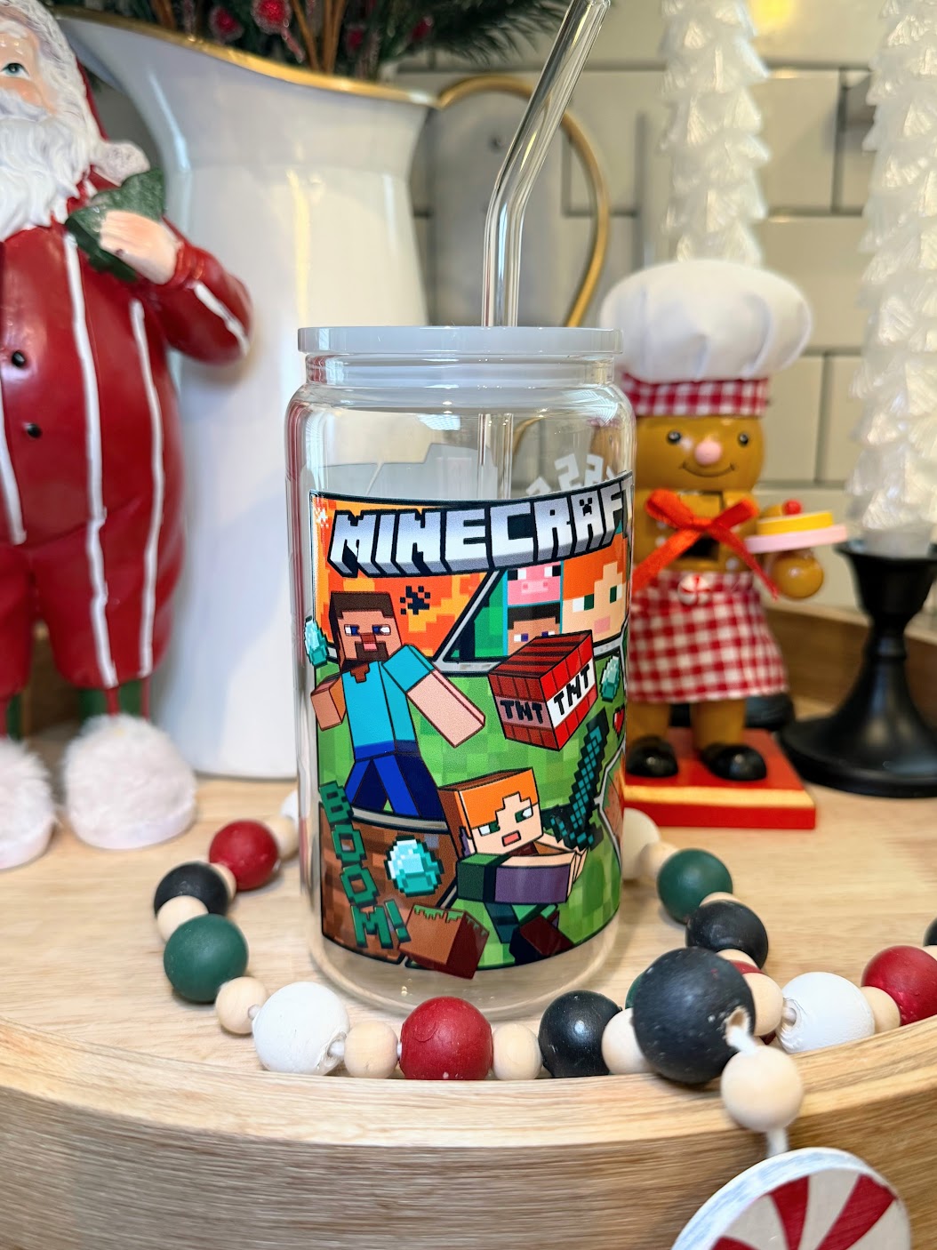 Crafted Realms Cup | Light Gray Acrylic Lid | 16oz Glass Cup