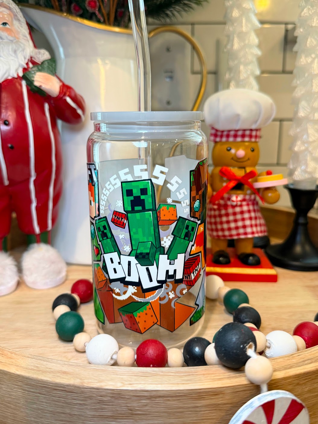 Crafted Realms Cup | Light Gray Acrylic Lid | 16oz Glass Cup