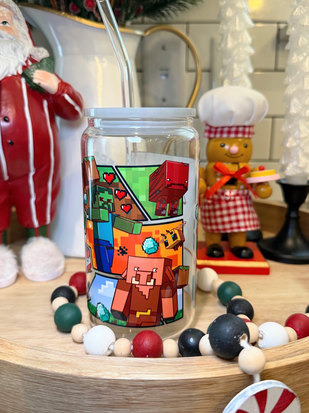 Crafted Realms Cup | Light Gray Acrylic Lid | 16oz Glass Cup