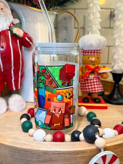 Crafted Realms Cup | Light Gray Acrylic Lid | 16oz Glass Cup