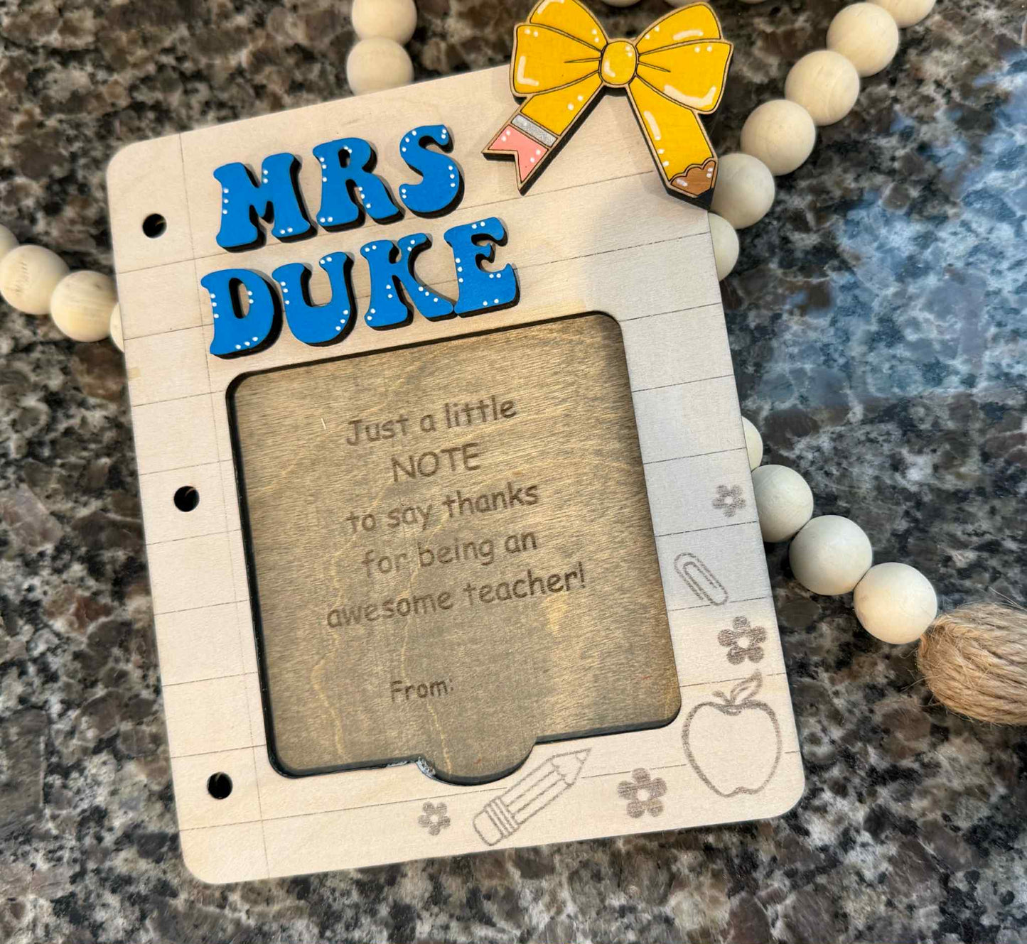 Personalized Teacher Sticky Note Pad Holder | Custom Name Gift