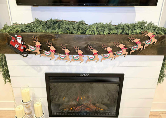 Santa’s Sleigh & Reindeer Garland | Holiday Mantle Decor